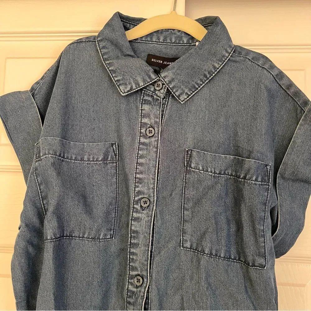 Silver Jeans  Co Dark Blue Denim Shirt Dress Girls Medium 10/12 NEW MSRP $47